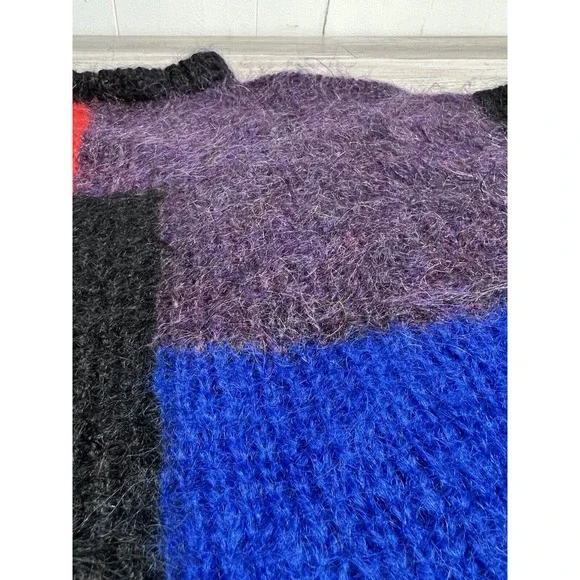 Vintage Color Block Mohair Sweater Royal Mile Edinburgh Hand Knit‎ Neva McIntosh